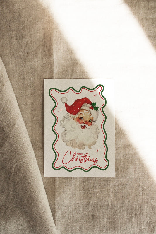 Cute Santa | Green + Red | A Vintage Retro Christmas | Artisan Card