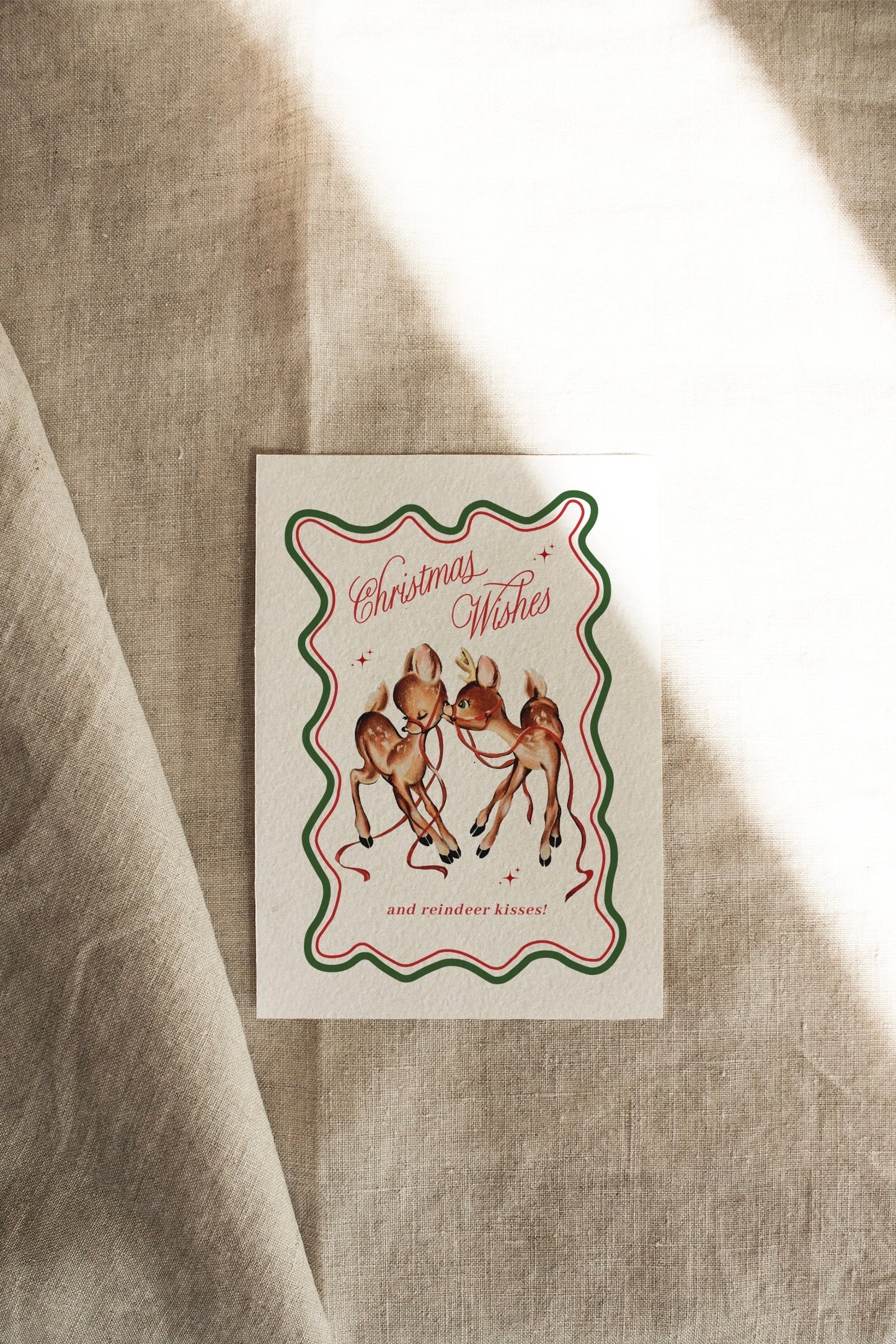 Reindeer Kisses | Green + Red | A Vintage Retro Christmas | Artisan Card