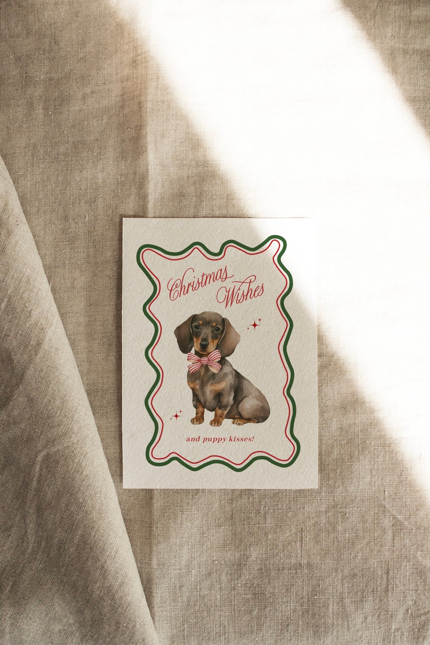 Chocolate Dachshund | A Vintage Retro Christmas | Artisan Christmas Card