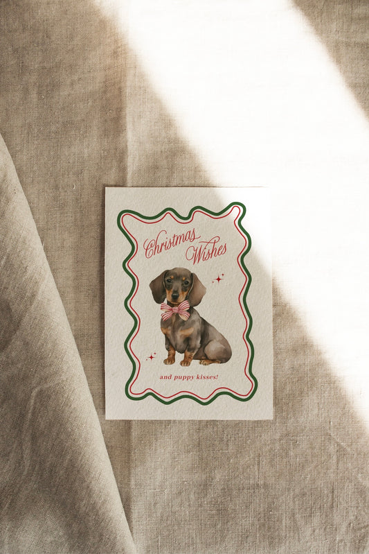 Chocolate Dachshund | A Vintage Retro Christmas | Artisan Christmas Card