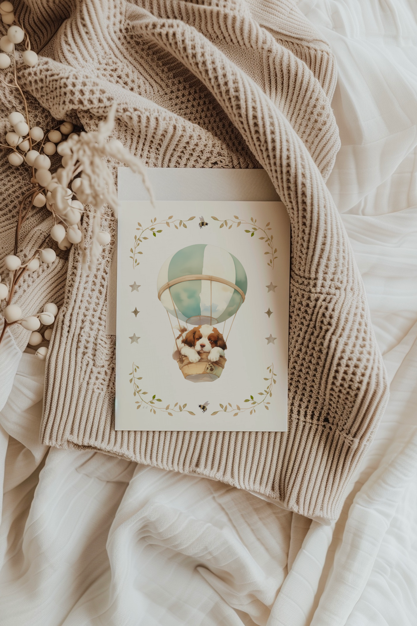 Puppy Dog in a Hot Air Balloon | Artisan Card