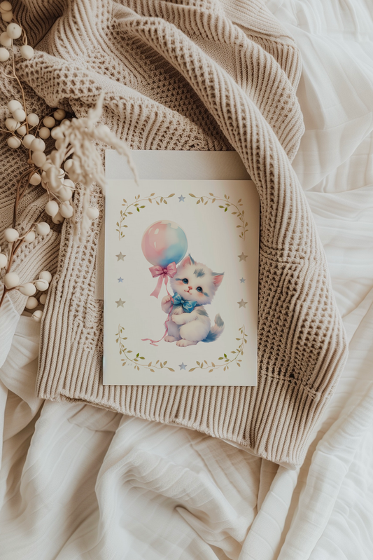 Birthday Kitten in Blue + Pink | Artisan Card