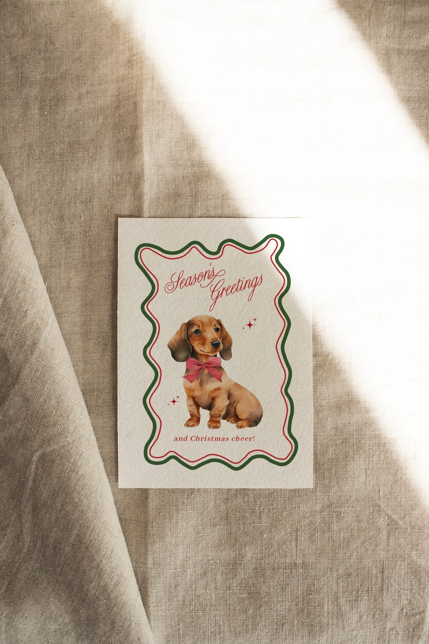 Tan Dachshund | A Vintage Retro Christmas | Artisan Christmas Card