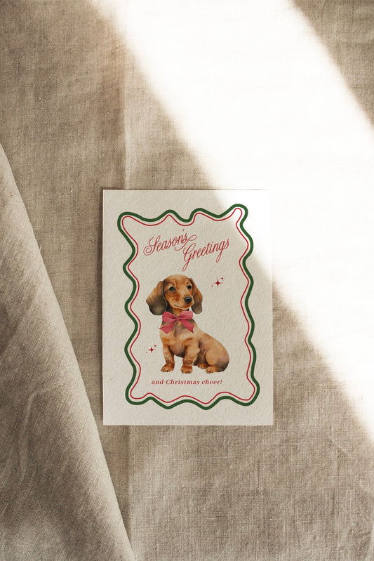 Tan Dachshund | A Vintage Retro Christmas | Artisan Christmas Card