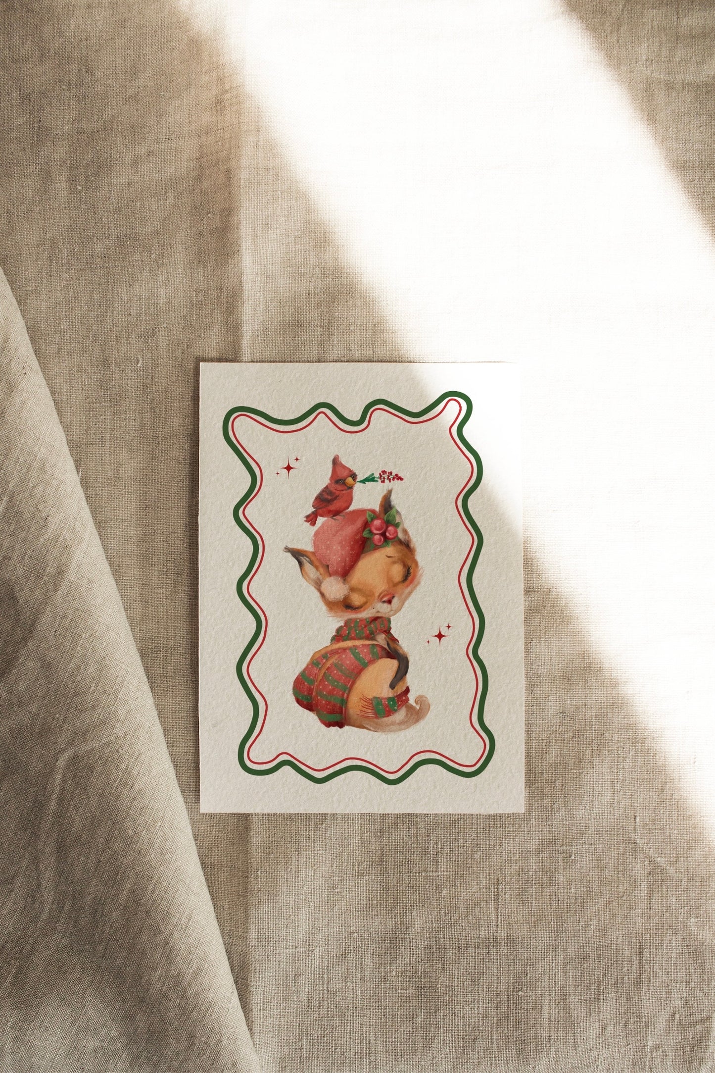 Fox + Bird | A Vintage Retro Christmas | Artisan Christmas Card