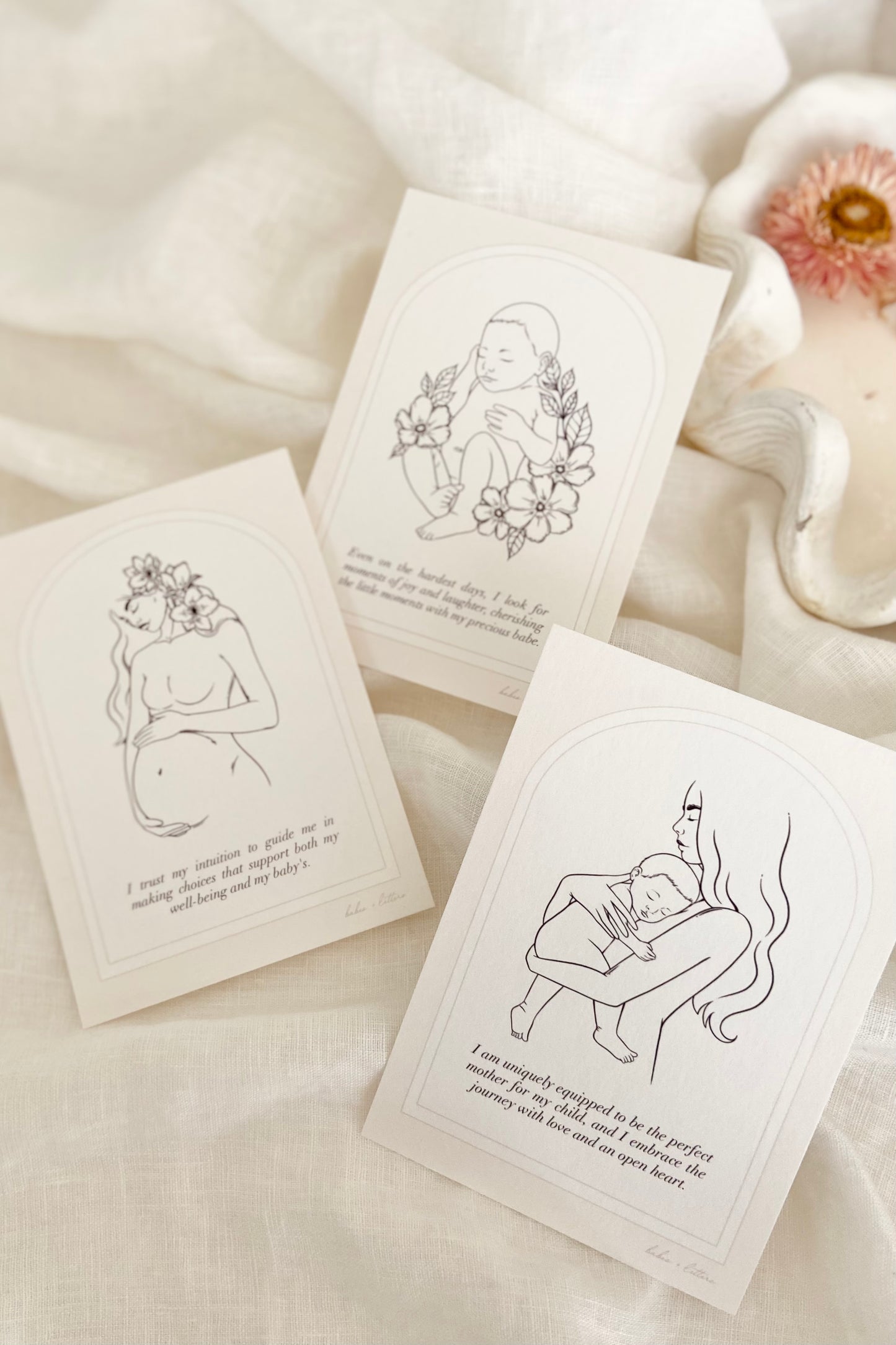 Pregnancy, Birth + Postpartum Affirmations for Mothers | Set of 24 Mini Artisan Prints