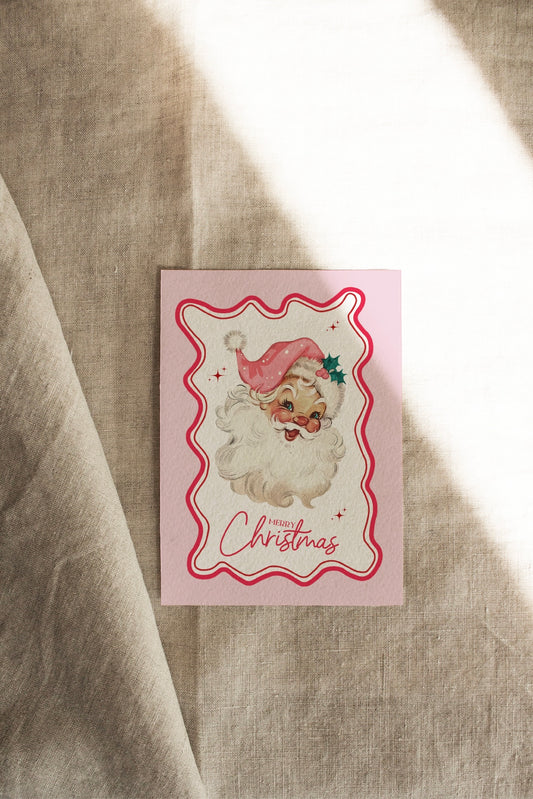 Cute Santa | Pink + Red | A Vintage Retro Christmas | Artisan Card