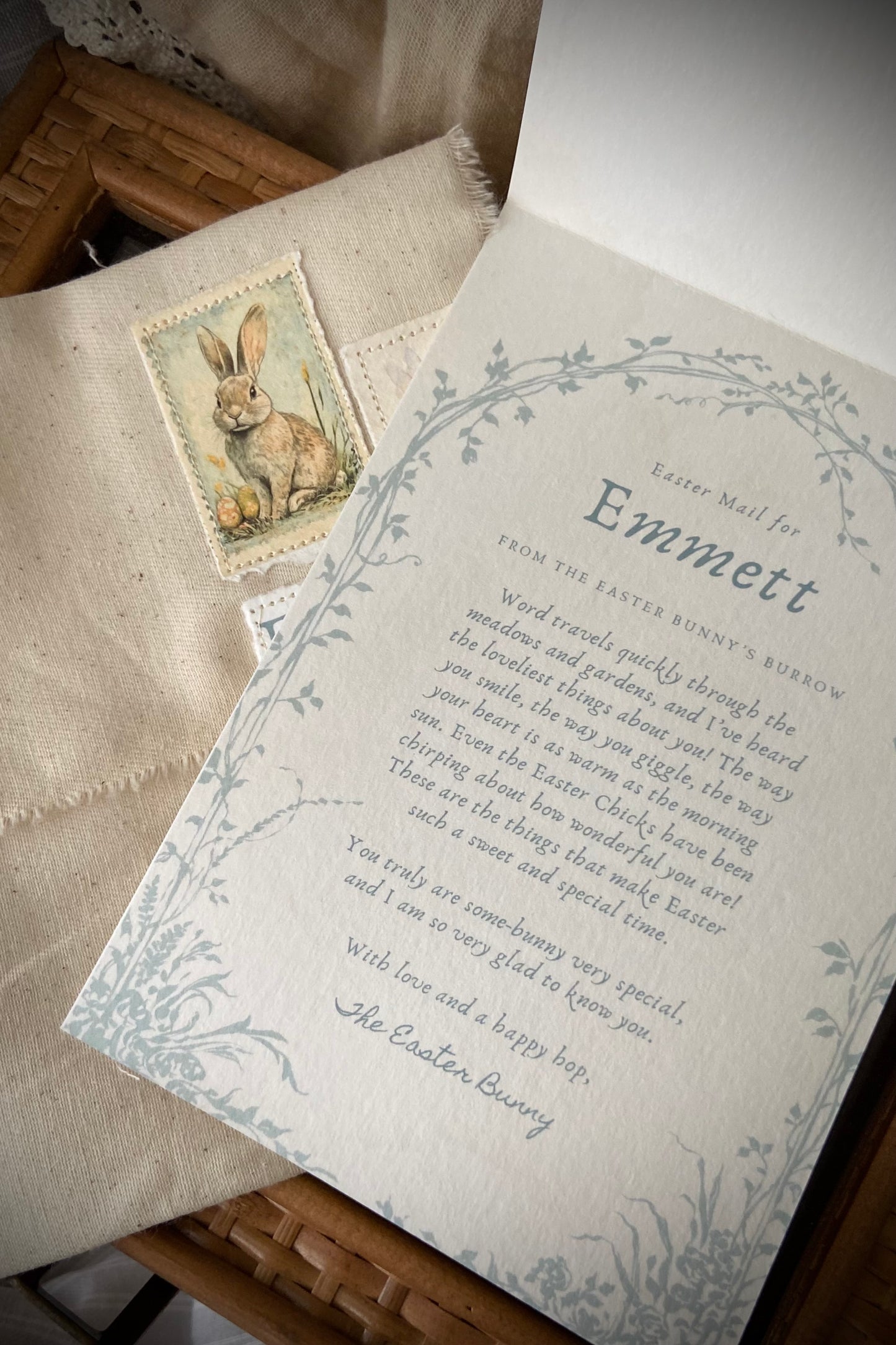 Letter from the Easter Bunny with Handmade Fabric Envelope | Blue