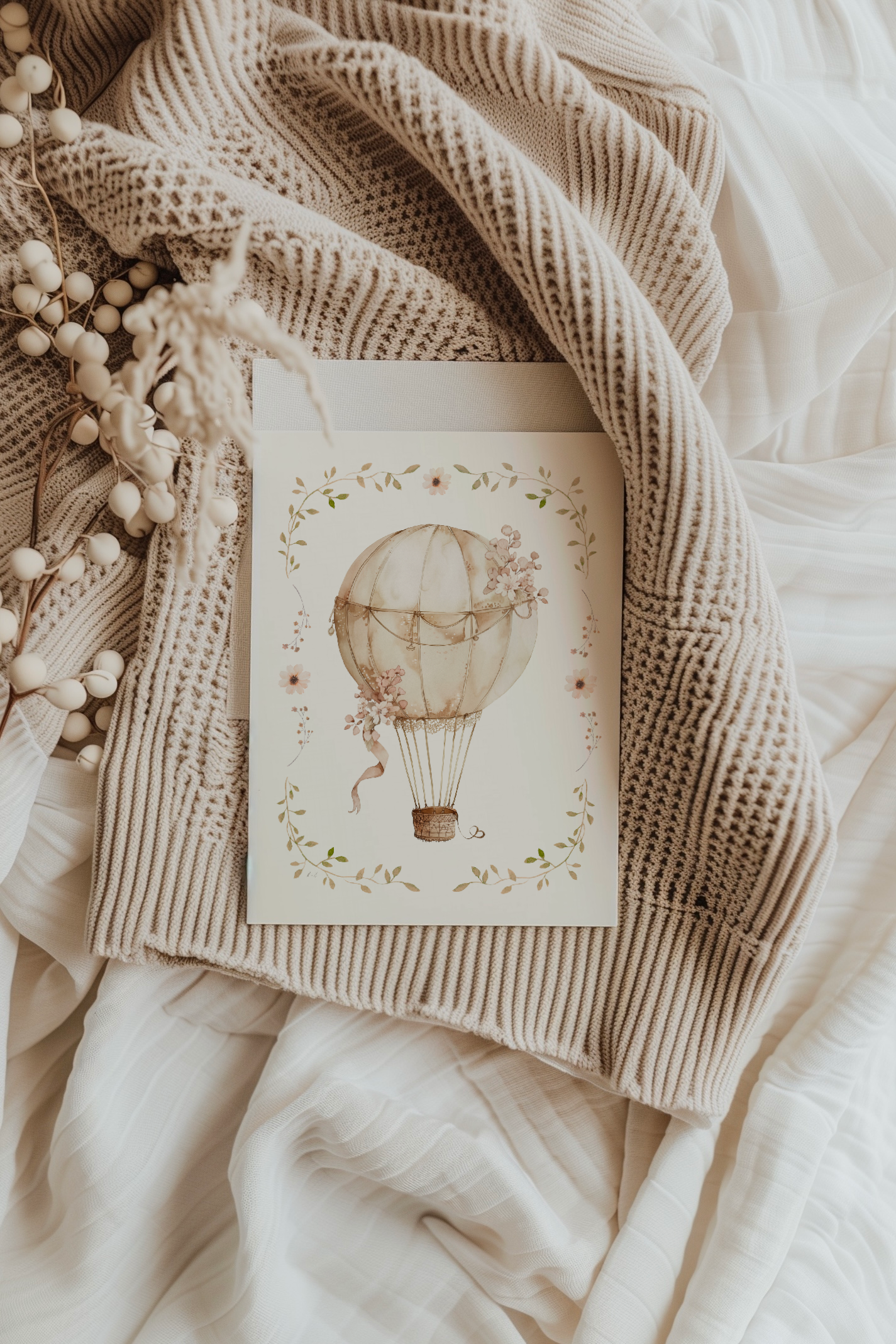 Hot Air Balloon Adorned with Flowers | Artisan Card