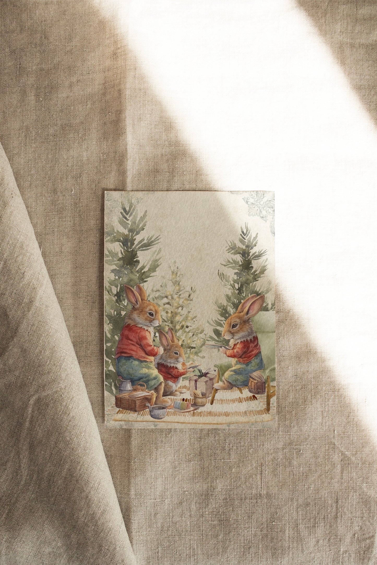 Thistledown Bunny Family | Classic Christmas Tales | Artisan Christmas Card