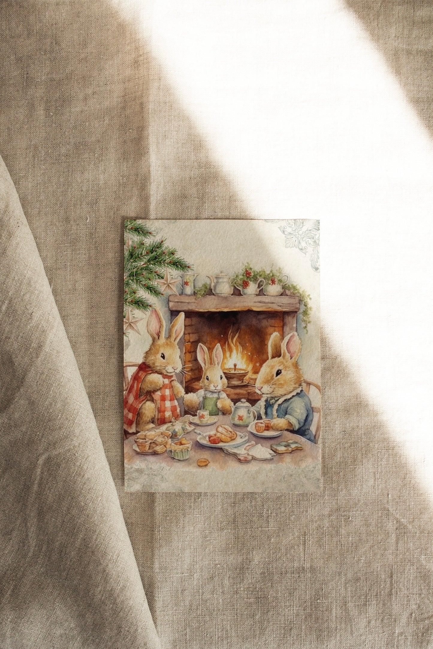 Willow Hollow Bunny Family | Classic Christmas Tales | Artisan Christmas Card