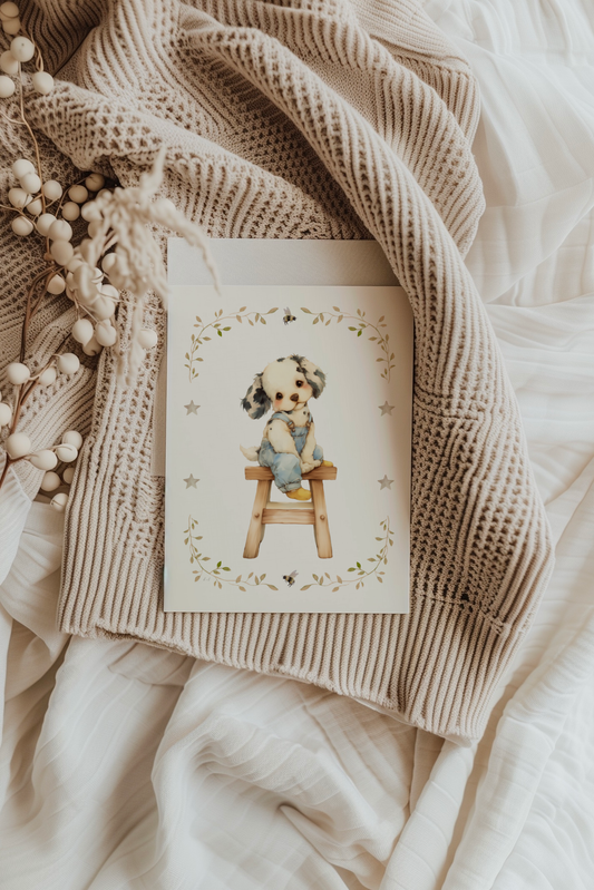 Puppy Dog Sitting on Wooden Stool | Artisan Card