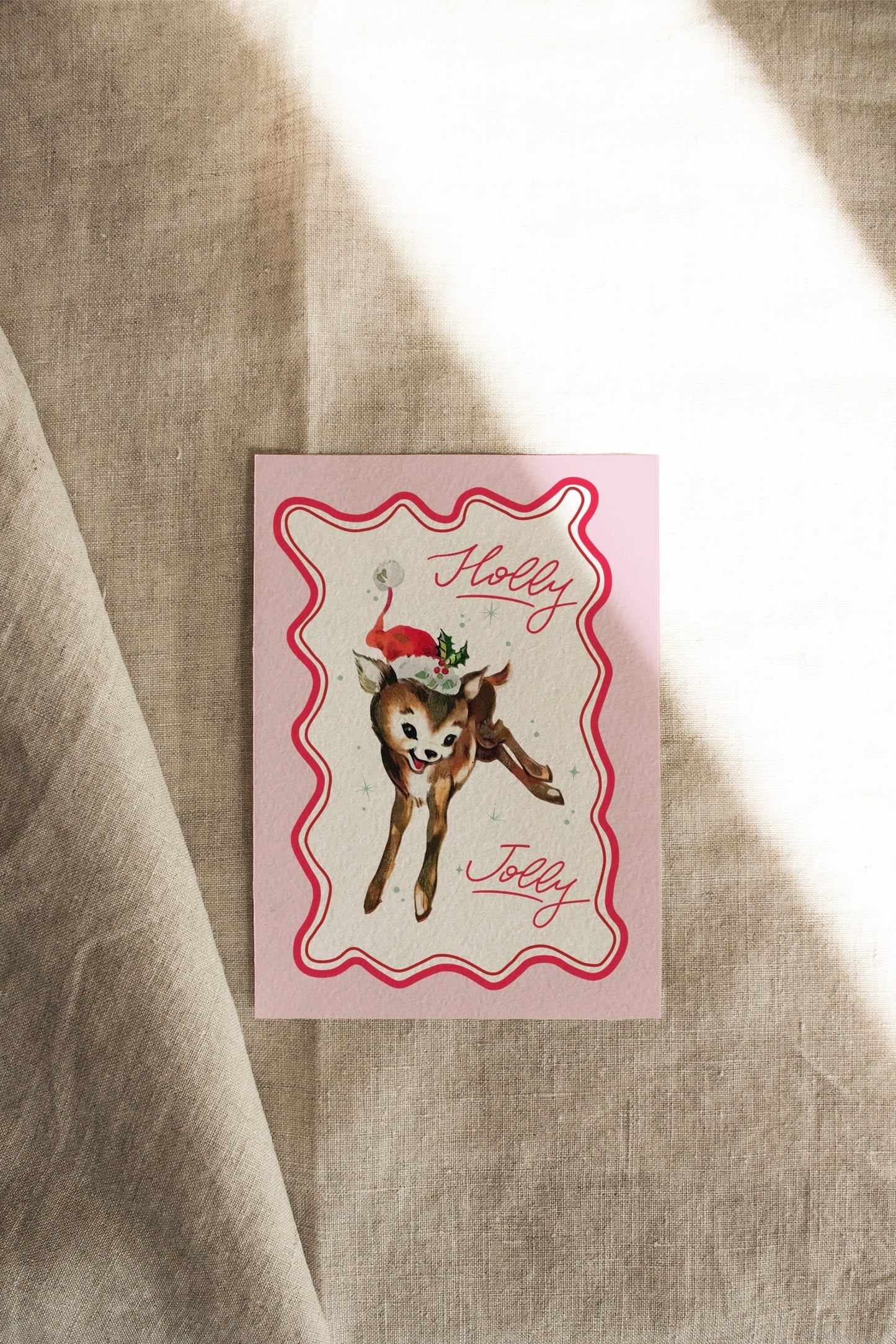 Holly Jolly Reindeer | Pink + Red | A Vintage Retro Christmas | Artisan Card