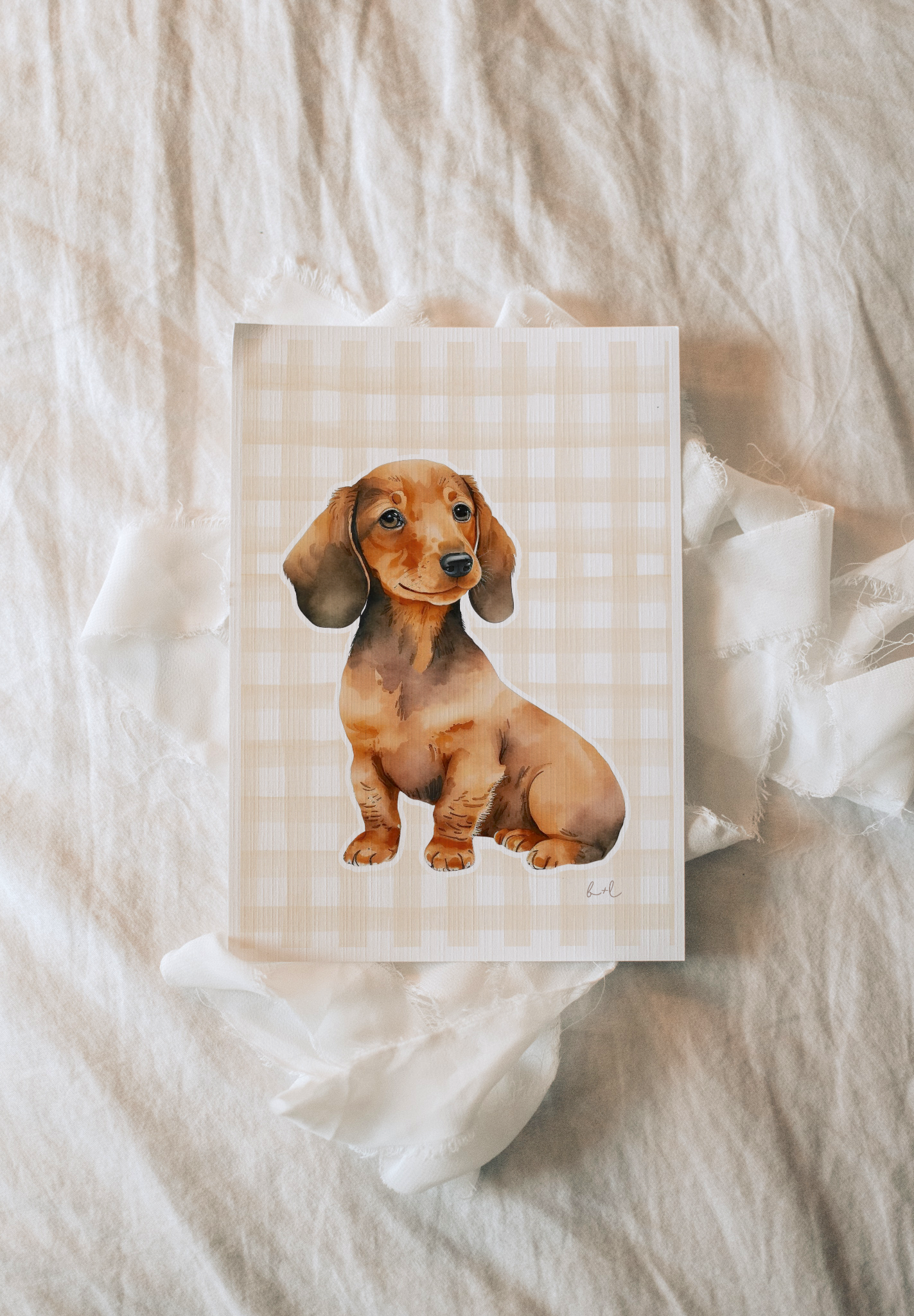 Darling Dachshund - Neutral Peach Gingham Edition - Whimsical Lane