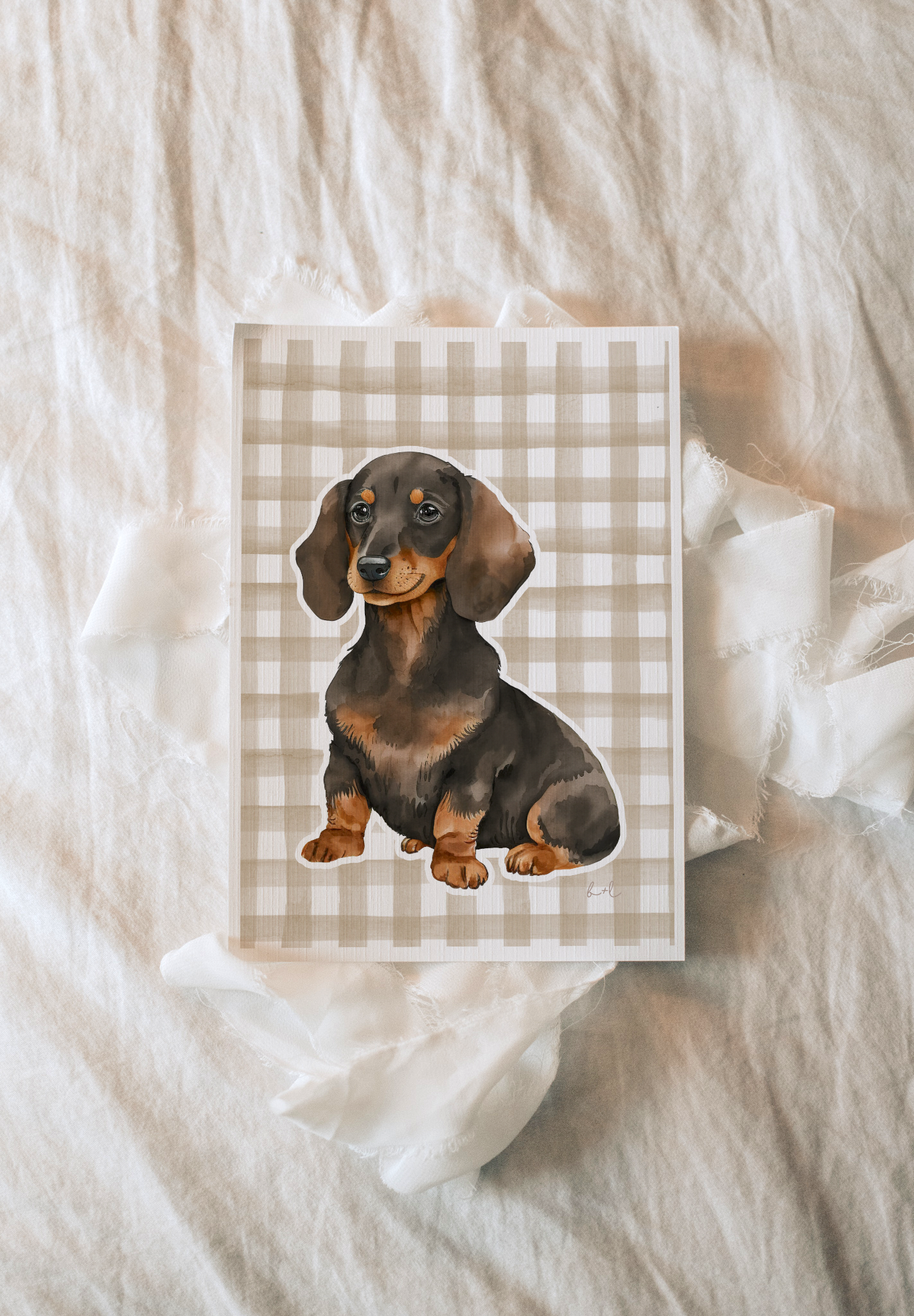 Darling Dachshund - Taupe Gingham Edition - Whimsical Lane