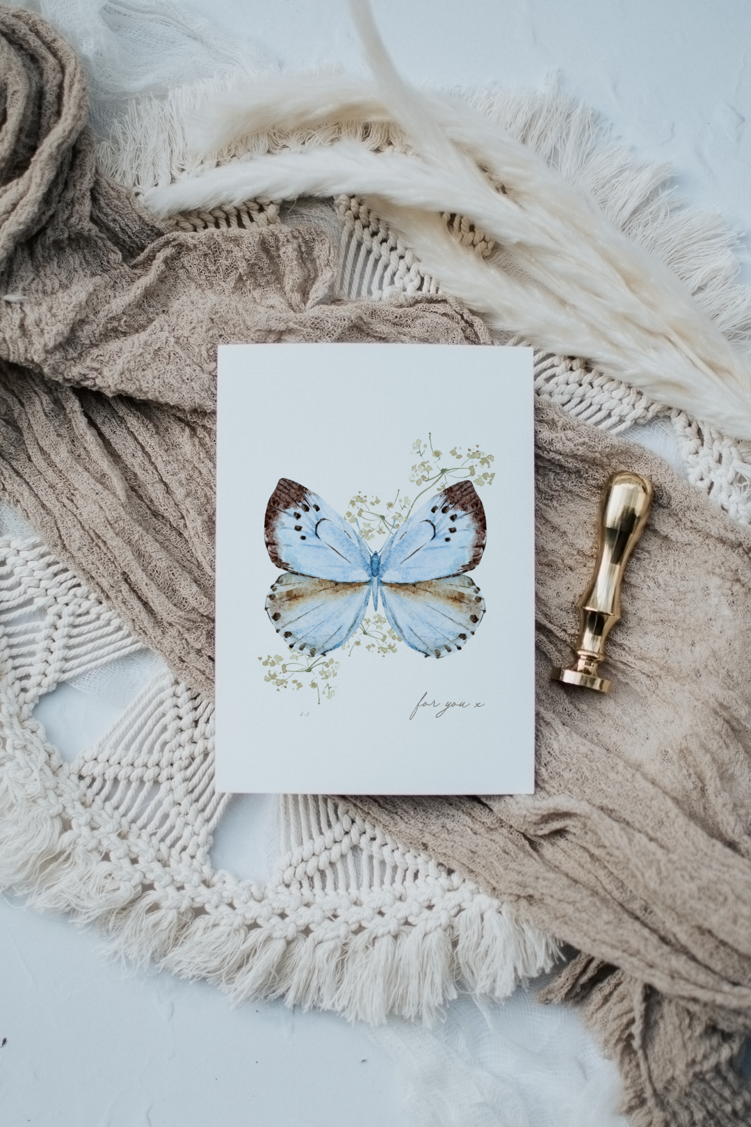 Cornflour Blue Butterfly | Artisan Card with Chiffon Ribbon